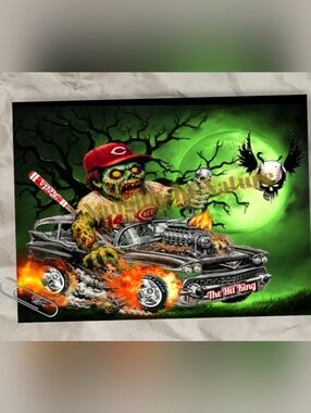 Pete Rose Zombie Baseball Driver Art Print - Green & Red Metal Poster